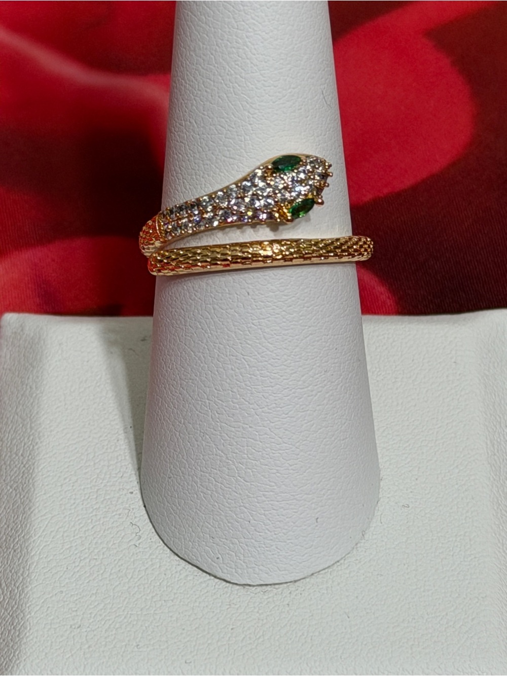 Pretty Bird 18k Rose Gold Plated Snake Wrap Ring with Green Accents-Adjustable - Picture 8 of 8